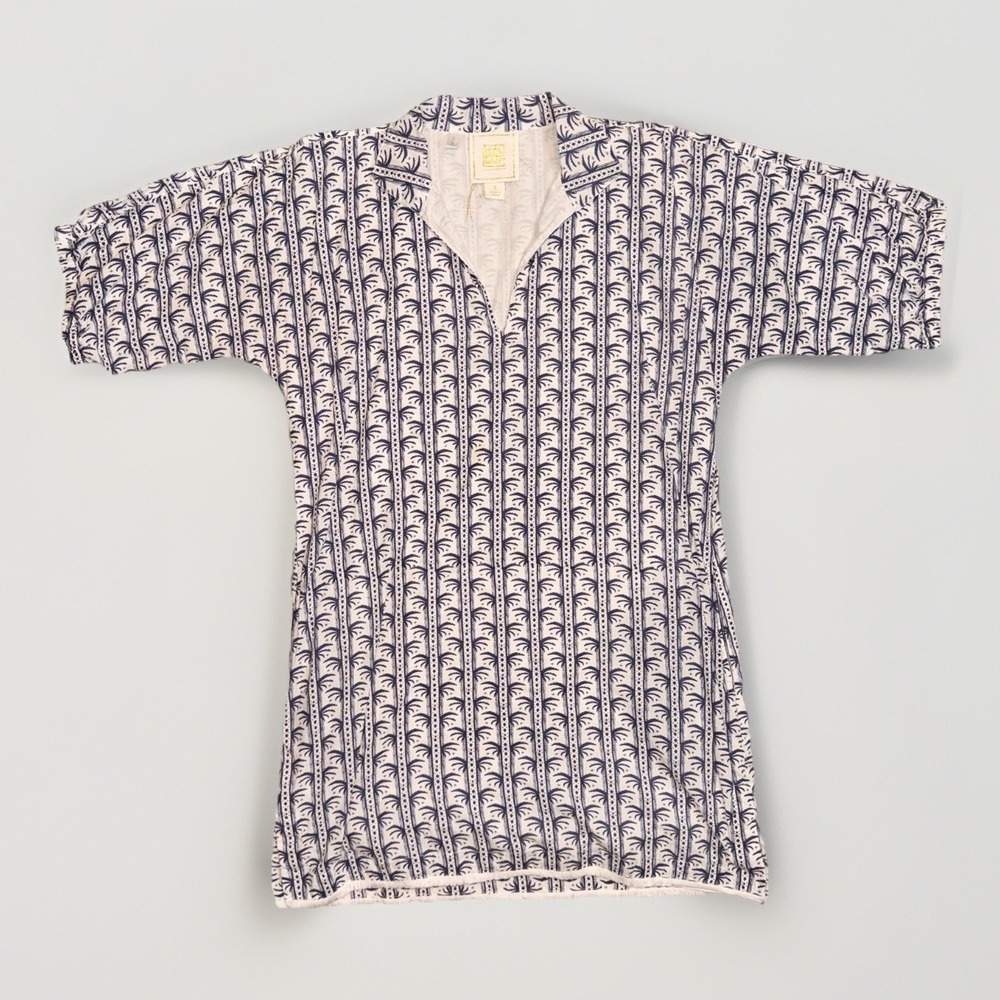 Emily McCarthy Mini Dress Size S Coastal Palm Tree Print Puff Sleeve Preppy